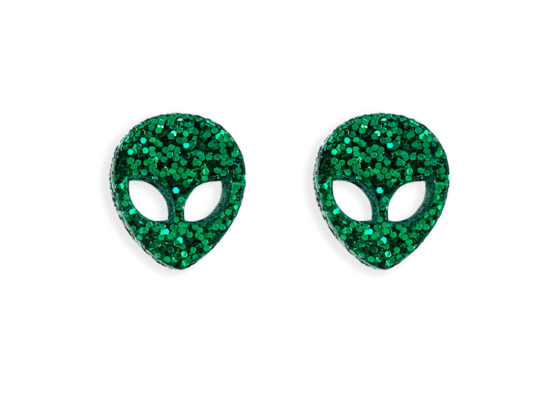 Pendientes de botón Alien Glitter Verde
